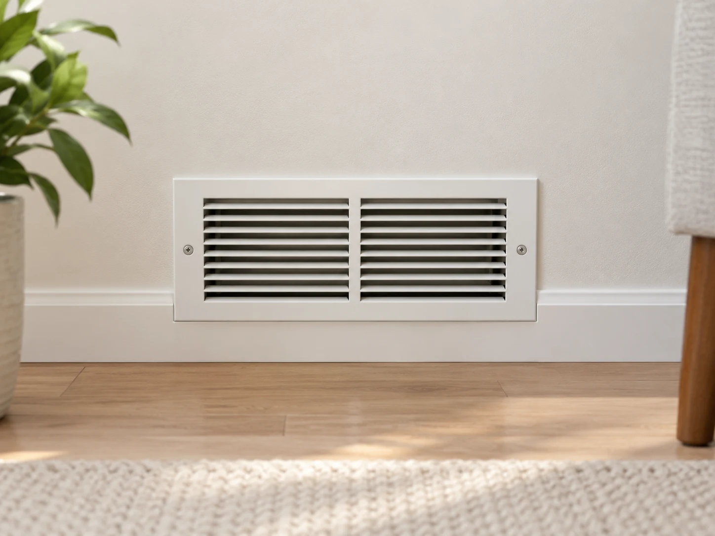 Interior wall air vent, illustrating heating service