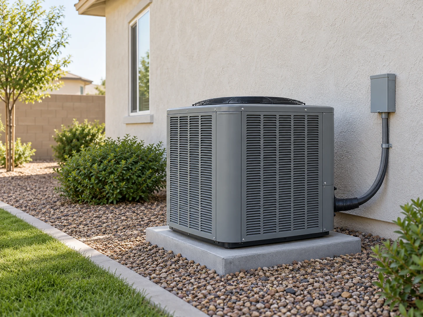 Air-conditioning equipment beside a home, illustrating new installation